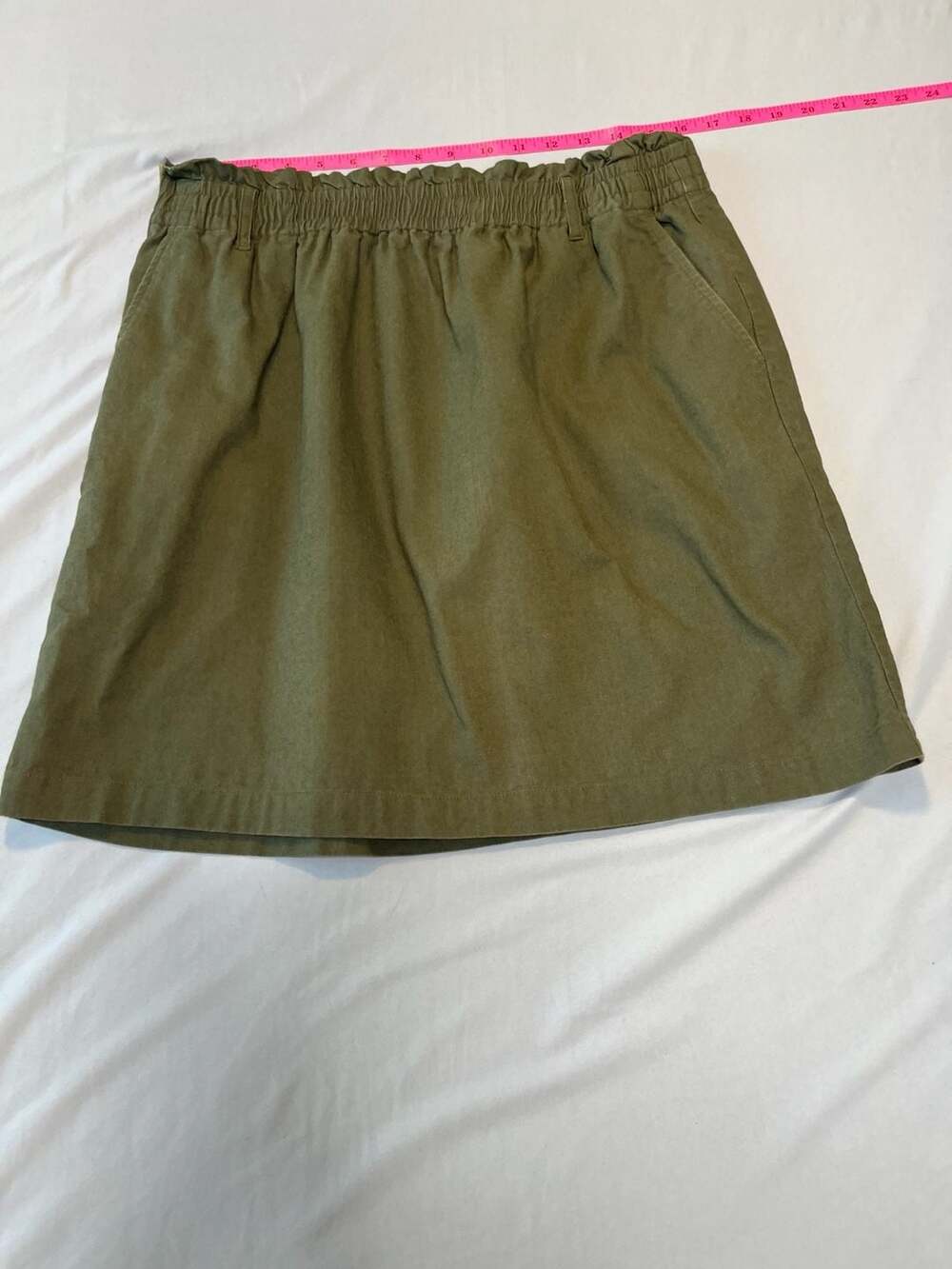 J.Crew Women's Olive Green Linen Blend Ruffle Paperbag Waist Pocket Mini Skirt S